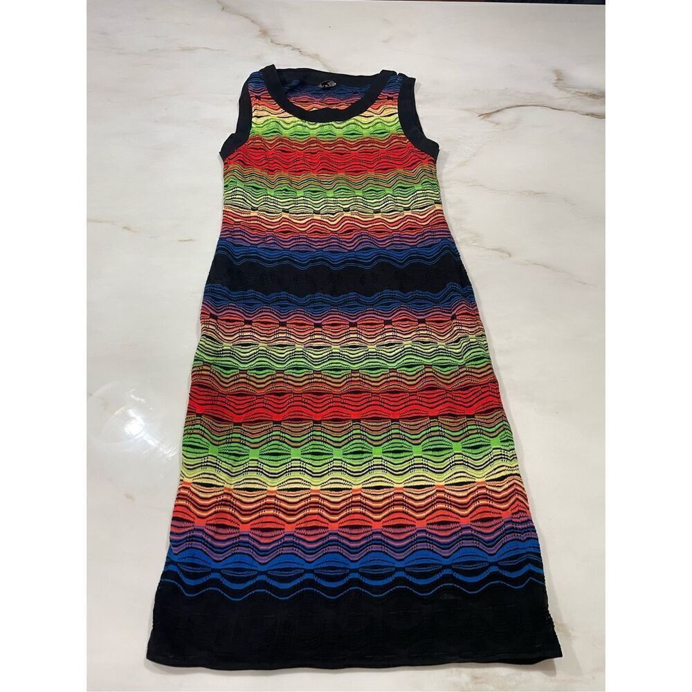 M Missoni Multicolored knit Wavy zigzag Bodycon dress size 10
